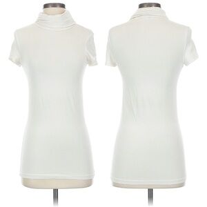 Theory White Short Sleeve Mock Neck Stretch Cotton Top Bodycon Clean Girl Size S